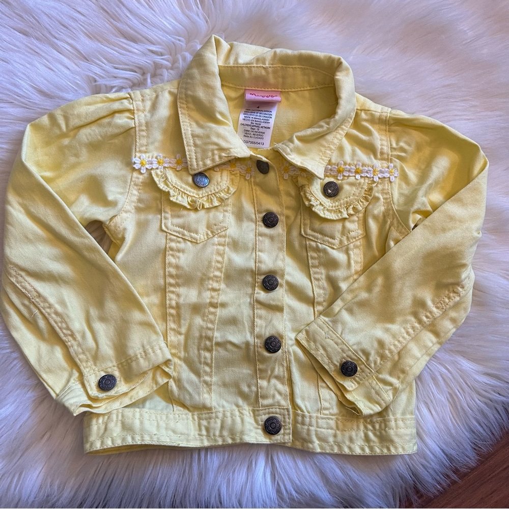 Nannette Pale Yellow Daisy Detail Girls Denim Jacket Size 4